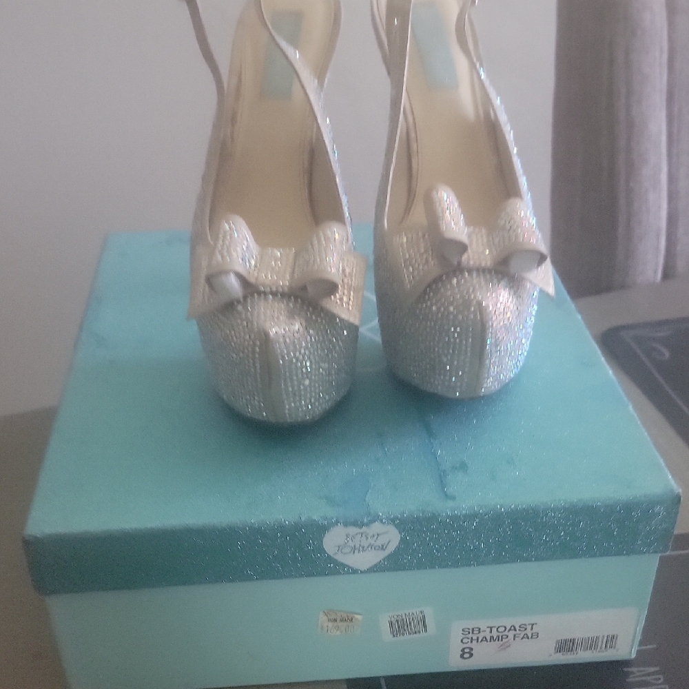 Betsey Johnson Glittering Silver Bow Heels